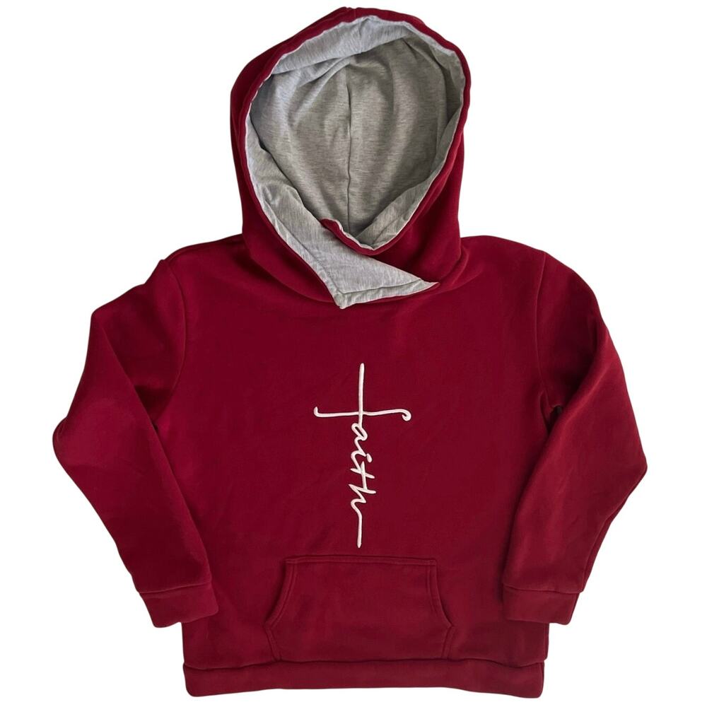 Love in Faith Hoodie Womens Size XL Maroon Embroidered Pocket Christian Comfort